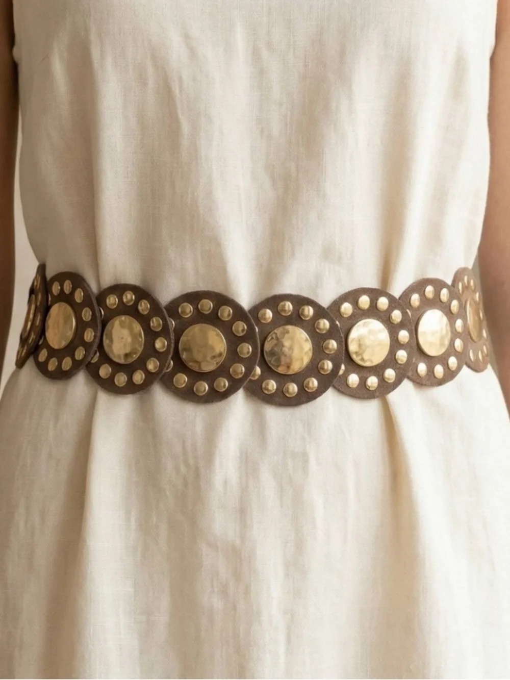 Vegan Leather Concho-Disc Belt with Silver or Gold Accents O/S